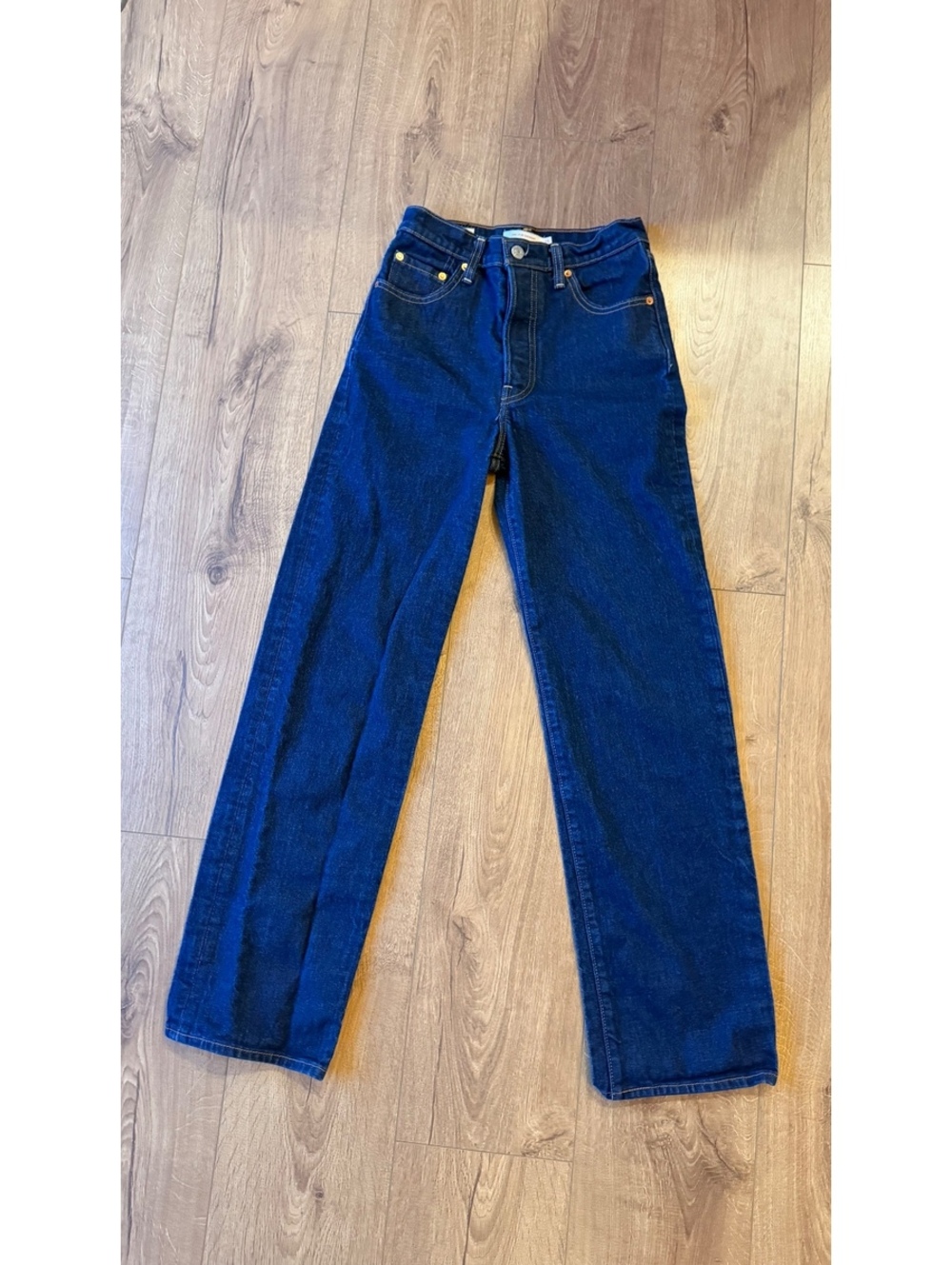 Levis Ribcage Straight Jeans 26 Dark Wash High Rise Premium